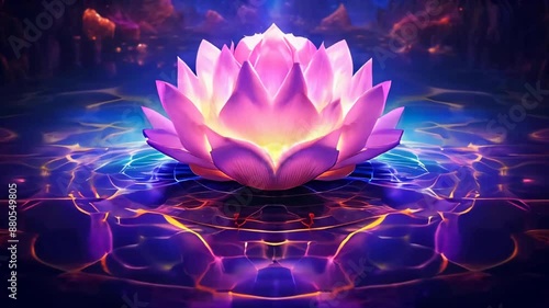 lotus flower background with glowing energy waves