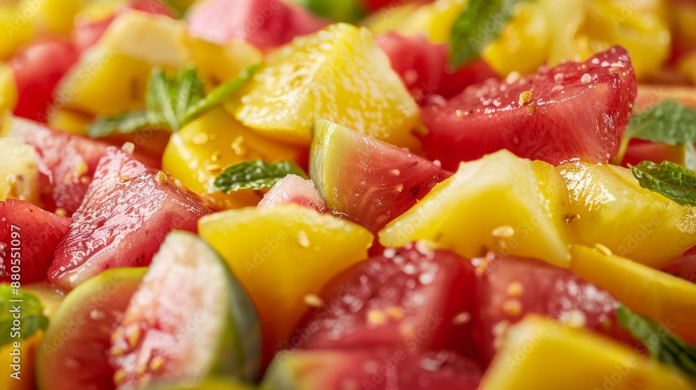 Close-up of a tropical fruit salad featuring guava, vibrant and refreshing Close-up of a tropical fruit salad featuring guava, vibrant and refreshing