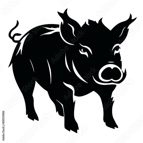 Hand drawn pig silhouette isolated on white background