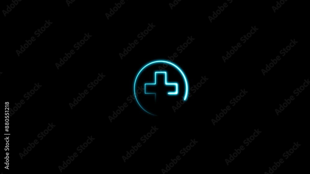 Neon plus sign in circle on black background. Neon Letter Add plus Icon Animation. Neon plus sign in circle on black background. Neon Letter Add plus Icon Animation.