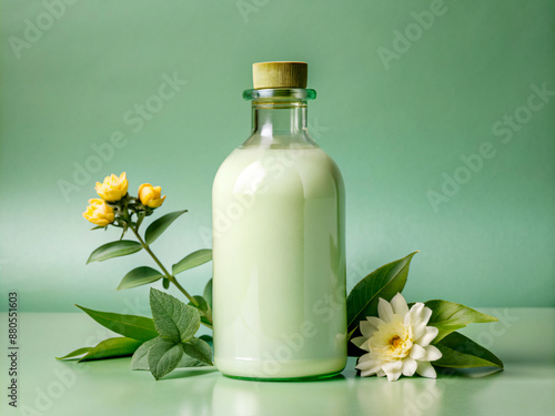 bottle of milk, flower, bath, aromatherapy, care, white, cream, health, oil, towel, wellness, cosmetics, flowers, cosmetic © Watcharakorn