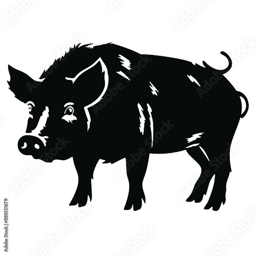 Pig graphic icon. Pig black silhouette isolated on white background. Vector illustration