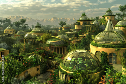 Colony on a distant exoplanet, with domed habitats and greenhouses providing shelter and sustenance for settlers as they establish a permanent human presence beyond Earth