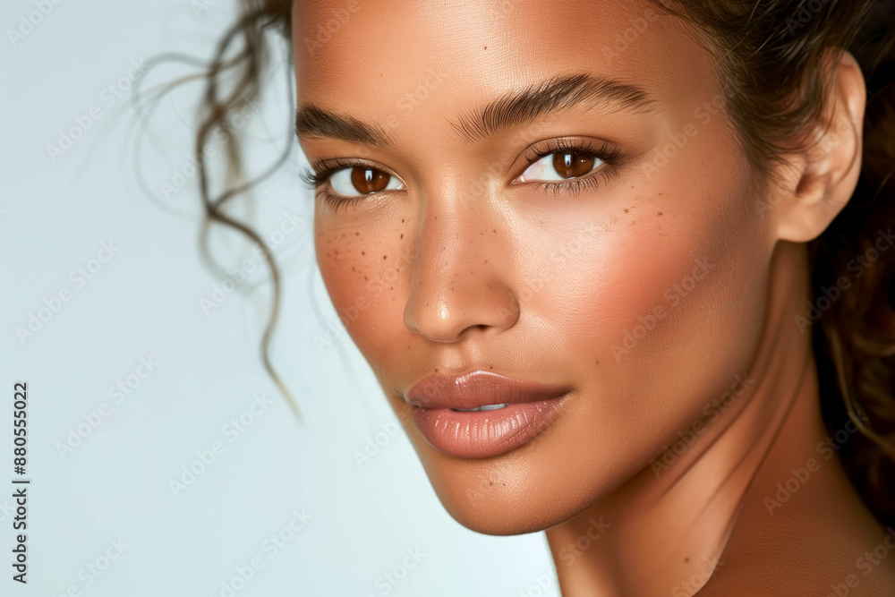 Woman model embracing natural beauty in a skincare campaign, with minimal makeup and glowing skin radiating confidence and self-love Woman model embracing natural beauty in a skincare campaign, with minimal makeup and glowing skin radiating confidence and self-love