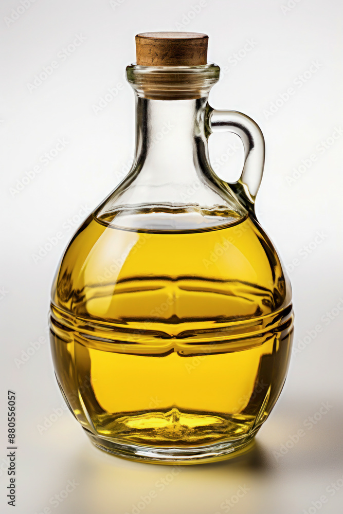 Glass bottle of olive oil with cork stopper Glass bottle of olive oil with cork stopper