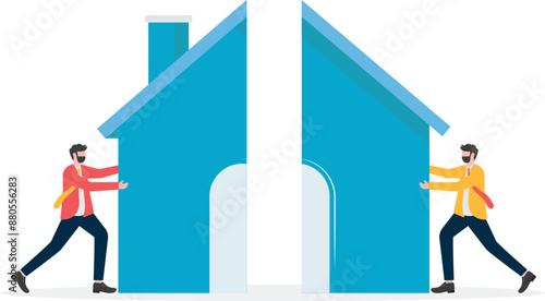 Couples fighting for property, business concept, vector illustration