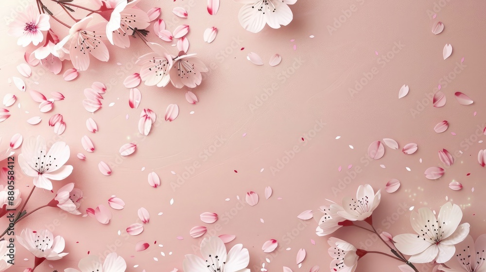 Summer design featuring paper card cherry blossoms and soft pink hues on a nature backdrop Summer design featuring paper card cherry blossoms and soft pink hues on a nature backdrop