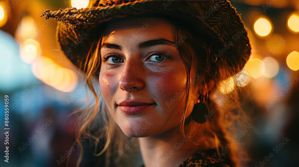 Beautiful Women Portrait With Hat Bokeh Blur Beautiful Women Portrait With Hat Bokeh Blur