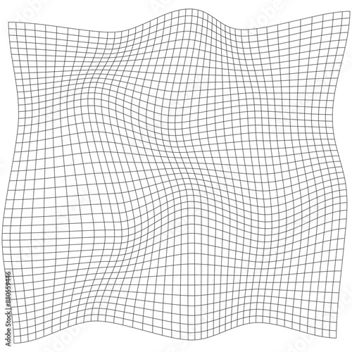 Grid, mesh, lattice with distort, deform effect. Distortion, deformation array of lines