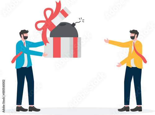Framed and deceived, the merchant gives the gift box with the bomb to the companion
