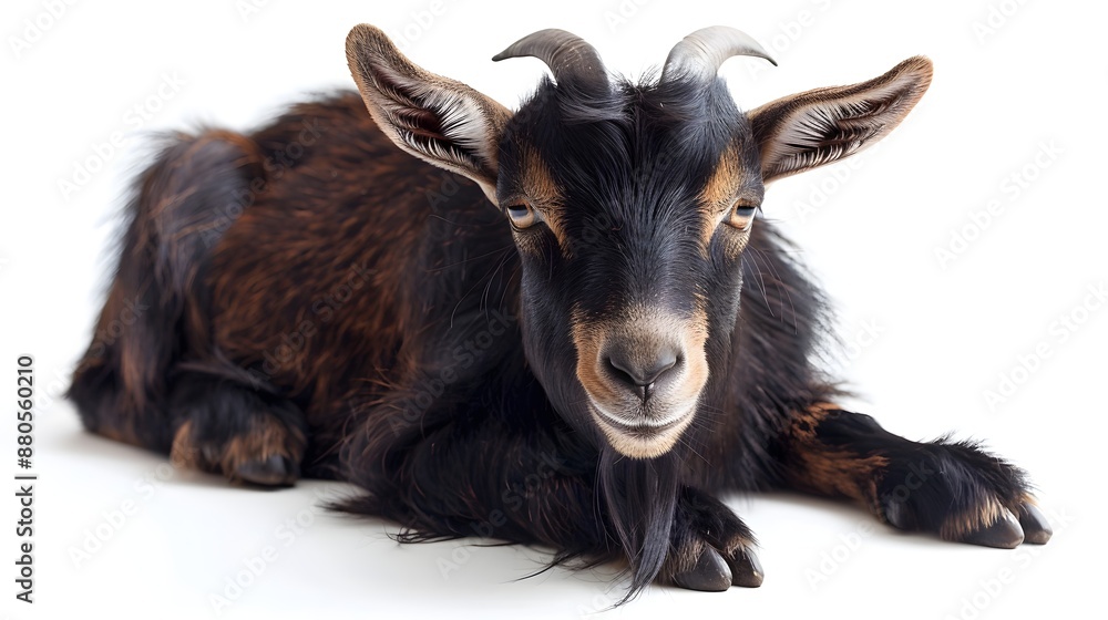 Black Goat Lying Down on White Background Black Goat Lying Down on White Background