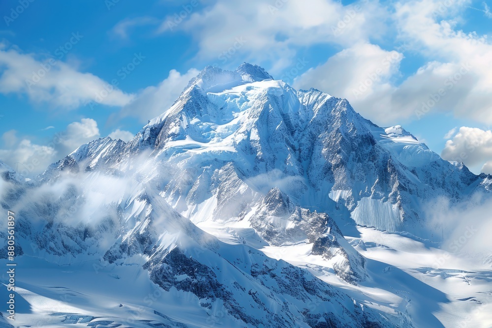 Snow Top. Mountain Glacier Panoramic View with Blue Cloudy Sky - Winter Landscape Snow Top. Mountain Glacier Panoramic View with Blue Cloudy Sky - Winter Landscape
