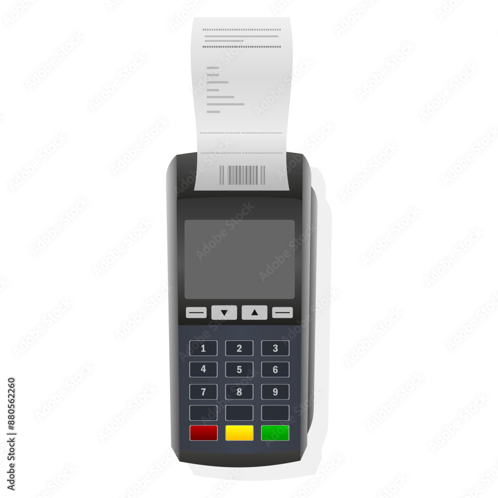 Bank payment terminal template mockup. With a receipt. Vector illustration Bank payment terminal template mockup. With a receipt. Vector illustration