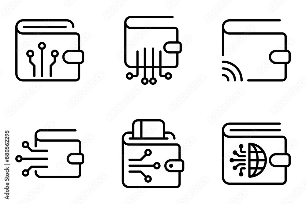 e-wallet icon set, payment line flat vector illustration on white background e-wallet icon set, payment line flat vector illustration on white background