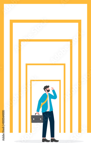 Door and maze, the front of the businessman standing is the endless door

