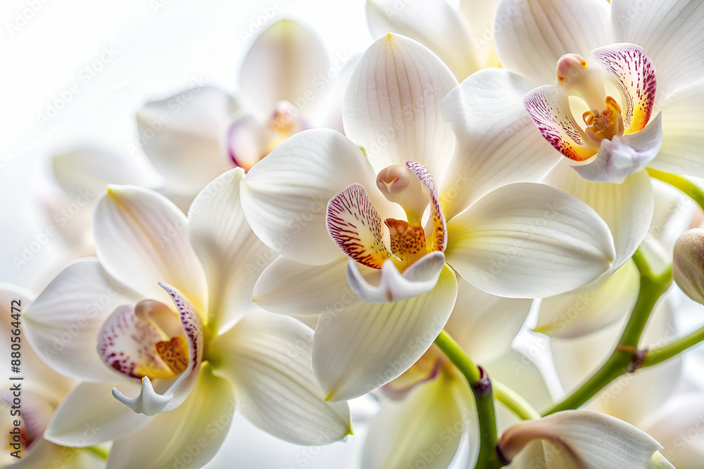 A bouquet of white flowers with pink and yellow accents. The flowers are arranged in a way that they are all facing the same direction, creating a sense of unity and harmony A bouquet of white flowers with pink and yellow accents. The flowers are arranged in a way that they are all facing the same direction, creating a sense of unity and harmony