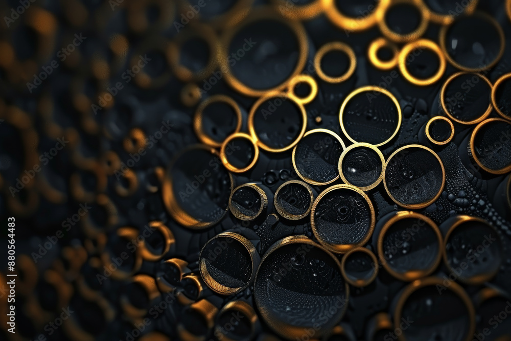 Circle texture pattern background. black and yellow abstract 3D background with round, textured geometric backdrop. Geometric shapes overlap creating harmonious abstract composition. Circle texture pattern background. black and yellow abstract 3D background with round, textured geometric backdrop. Geometric shapes overlap creating harmonious abstract composition.