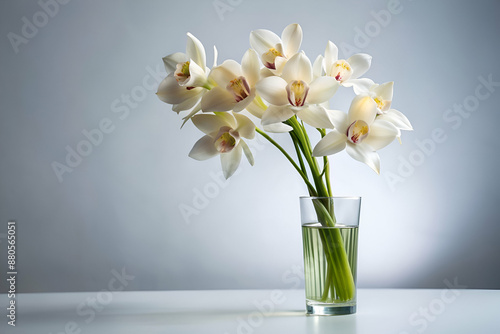 Wallpaper Mural A vase of white flowers sits on a table. The flowers are in a tall glass vase and are arranged in a way that they are all facing the same direction Torontodigital.ca