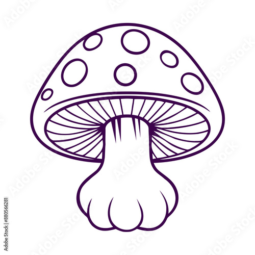 A purple mushroom with white spots and a stem