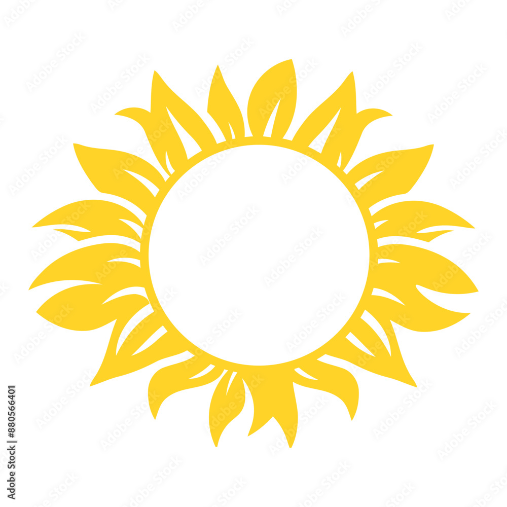 A yellow sun with radiating rays against a white background A yellow sun with radiating rays against a white background