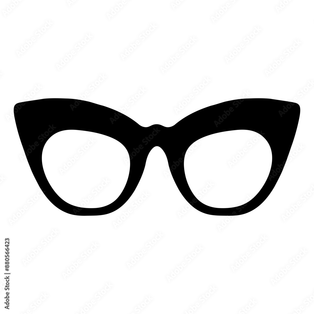 A pair of black cat-eye glasses against a white background A pair of black cat-eye glasses against a white background