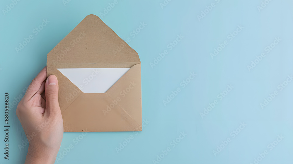 A person grips an envelope containing a single sheet of paper sandwiched between two layers. A person grips an envelope containing a single sheet of paper sandwiched between two layers.