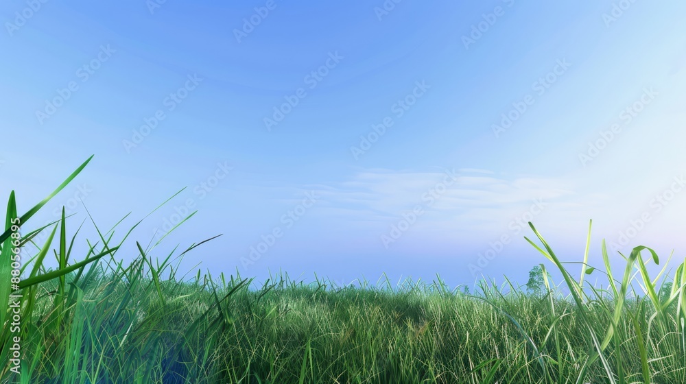 Fototapeta premium Grassy Field With Blue Sky