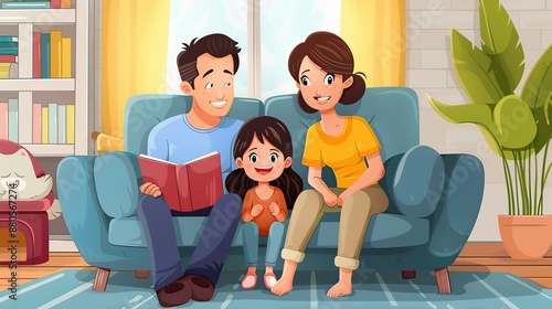 Happy Family Reading a Book Together