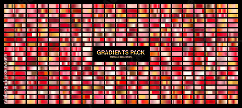 Rose gold glossy gradient, metal foil texture. Color swatch set. Collection of high quality gradients. Shiny metallic background. Design element. Vector illustration