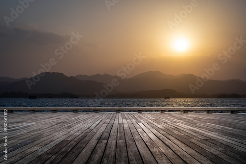 Tranquil Sunset Over Mountain View From Wooden Boardwalk