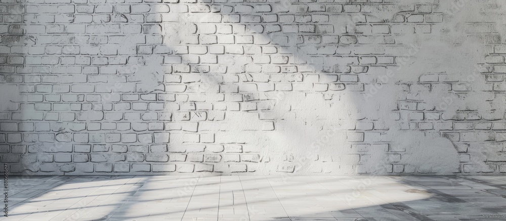 Interior featuring a gray brick wall with a white backdrop ideal for displaying images with copy space Interior featuring a gray brick wall with a white backdrop ideal for displaying images with copy space