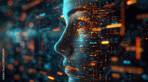 Digital Portrait of a Woman with Data Lines