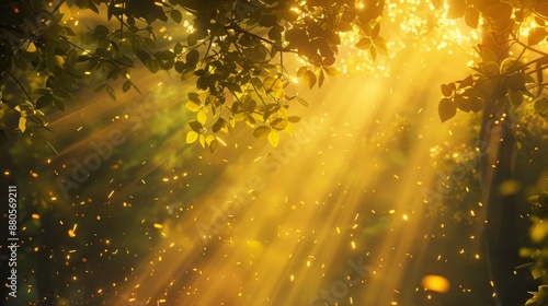 A warm, golden sunlight texture, filtering through the leaves of forests, creating a magical and inviting atmosphere, ai generated