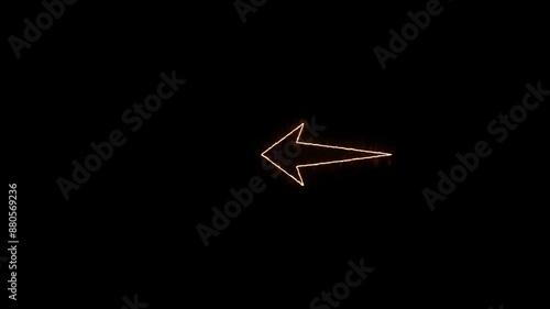 neon arrows moving from right to left on black background. neon abstract directional icon animation. photo