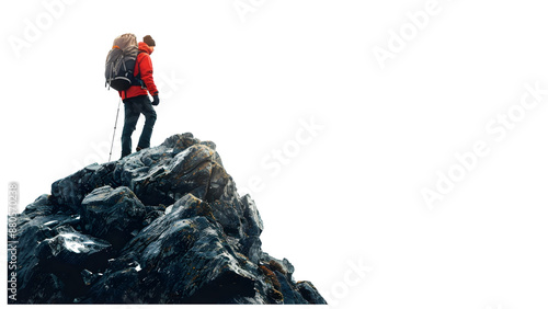 Mountain climber on top of mountain isolated on a transparent background, PNG 