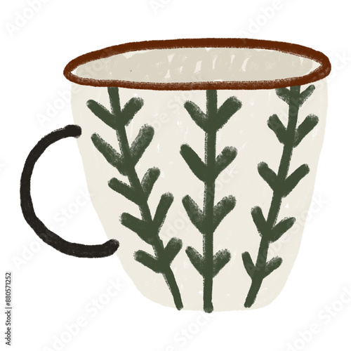 Quadro su tela Leafy coffee mug png sticker, transparent background