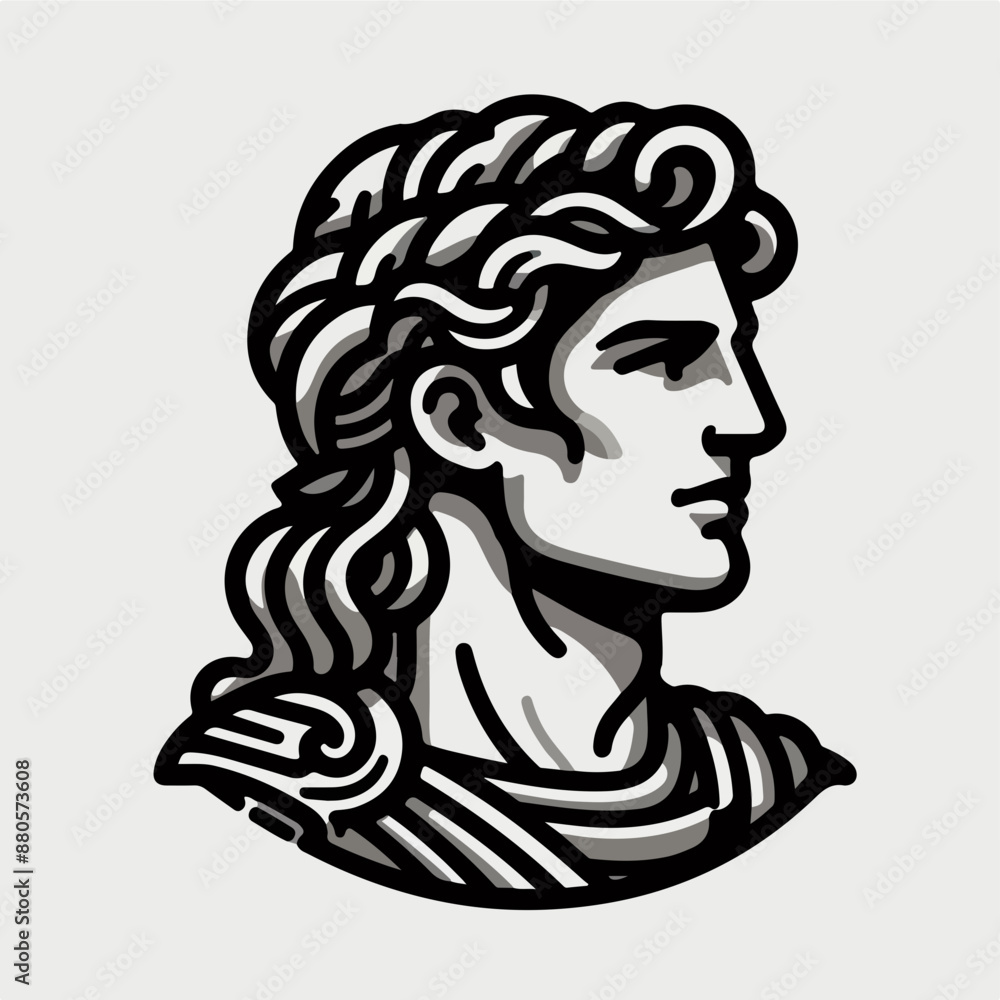 Alexander The Great portrait in line art illustration. Alexander The Great portrait in line art illustration.