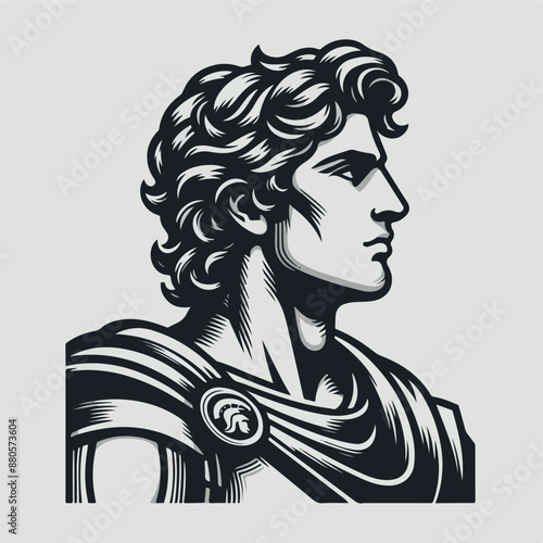 Alexander The Great portrait in line art illustration.