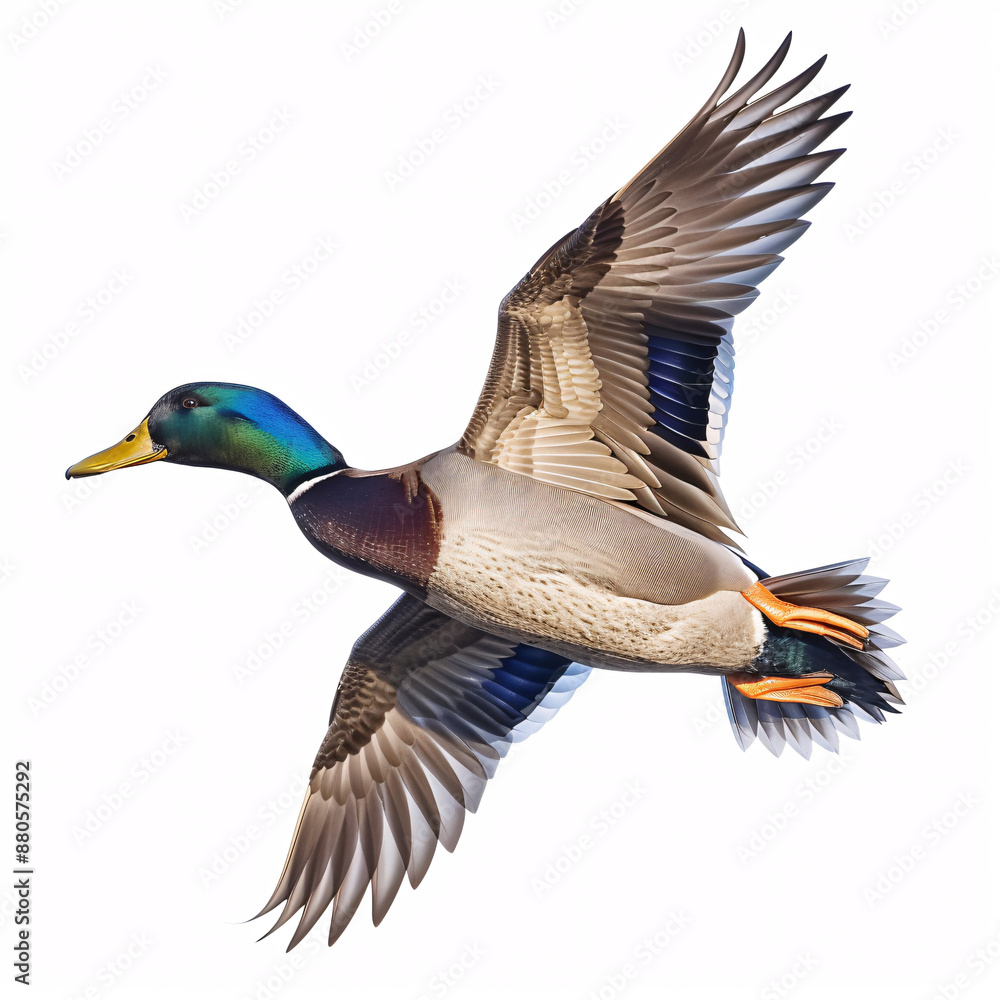 Mallard Duck Flying in the Air Isolated on White Background Mallard Duck Flying in the Air Isolated on White Background