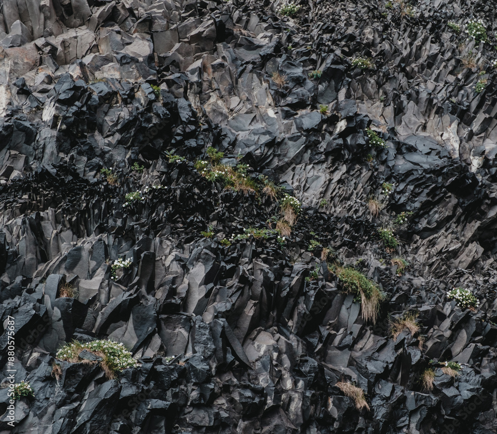Close-up of basalt rock formations at Reynisfjara beach on the south coast of Iceland... Close-up of basalt rock formations at Reynisfjara beach on the south coast of Iceland...