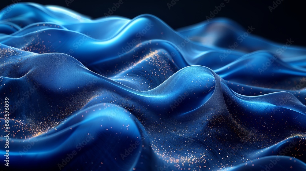 Obraz premium Abstract blue waves are flowing and sparkling, creating a beautiful and elegant background for luxury, technology or beauty concepts