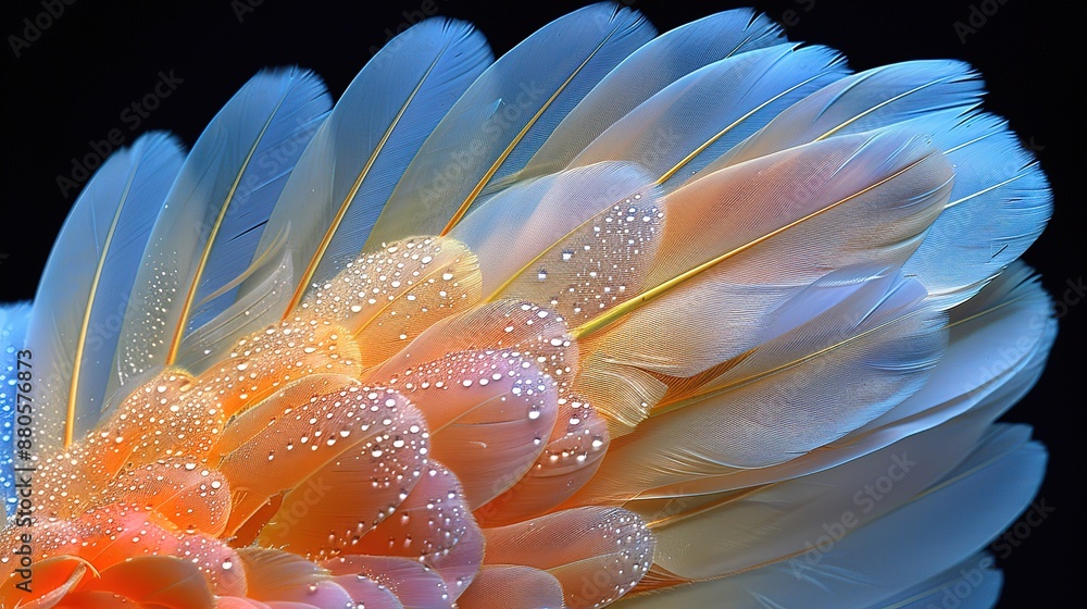 Fototapeta premium illustration of a collection of yellow and blue feathers on a black background