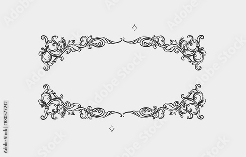 Hand drawn vector abstract outline,graphic,line vintage baroque ornament floral frame in calligraphic elegant modern style.Baroque floral vintage outline design concept.Vector antique frame isolated.