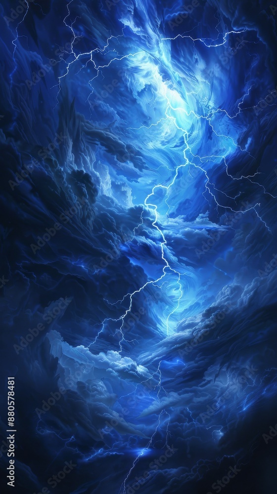 Illuminated lightning bolts light up dark storm clouds, creating a dramatic night sky scene of nature's fury Illuminated lightning bolts light up dark storm clouds, creating a dramatic night sky scene of nature's fury