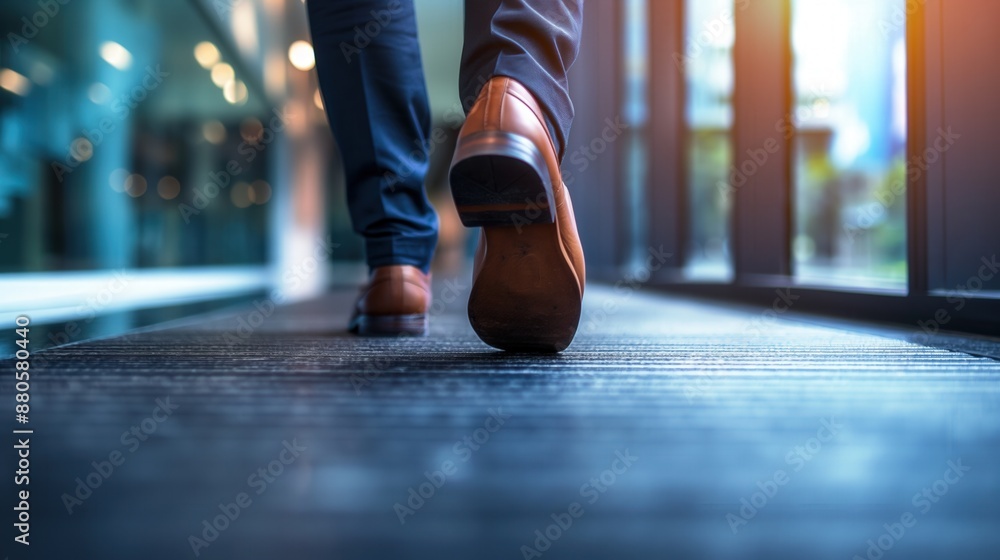 Businessman walking in office building close up of feet wearing shoes on carpet floor blurred background, Businessman walking in office building close up of feet wearing shoes on carpet floor blurred background,
