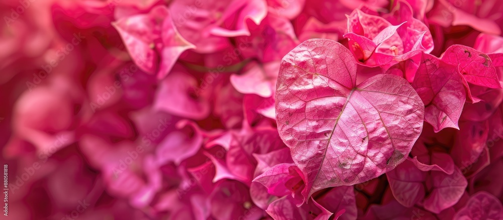 Position a heart shaped cluster of bougainvillea petals centrally in the frame leaving ample copy space for text or graphics Position a heart shaped cluster of bougainvillea petals centrally in the frame leaving ample copy space for text or graphics