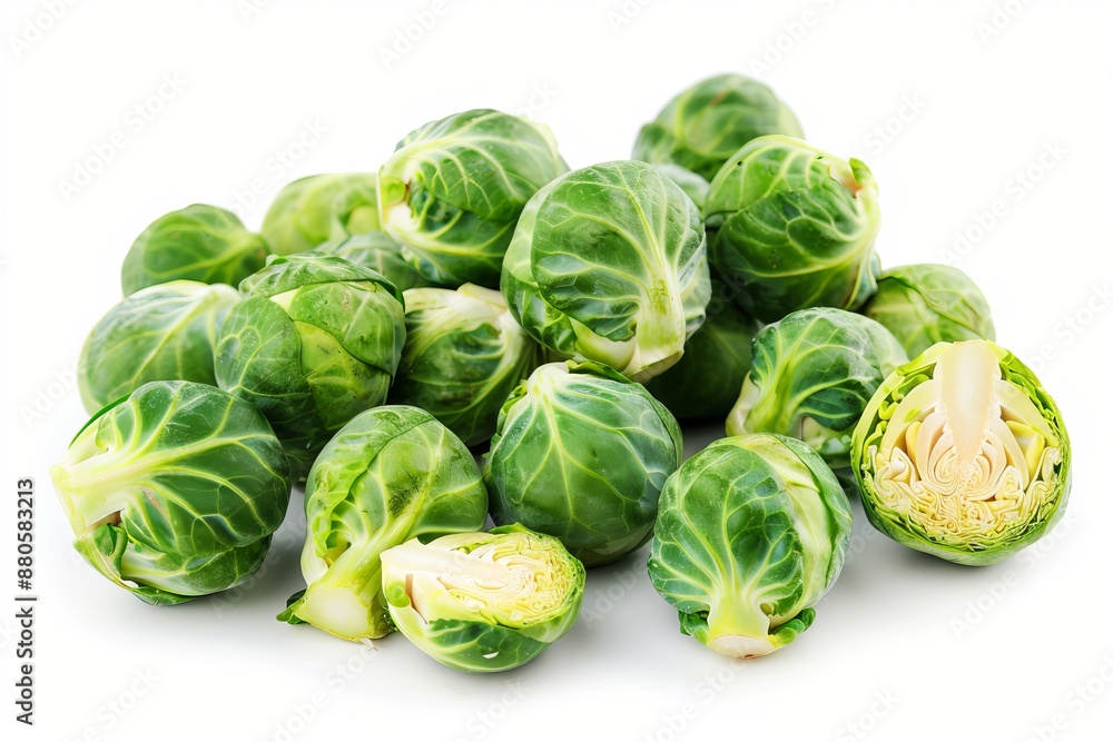 Fototapeta premium Fresh green brussels sprouts on white background