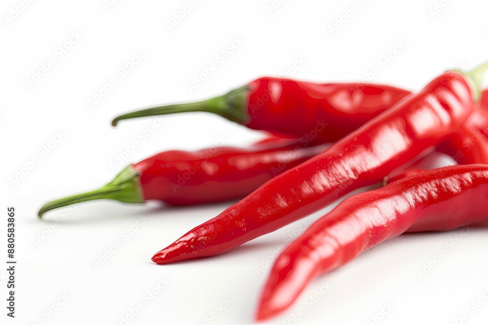 Close-up of red chili peppers on a white background Close-up of red chili peppers on a white background