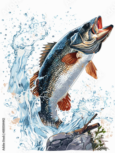 T-shirt design of a freshwater fish vector t shirt design of bass fishing
