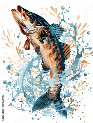 T-shirt design of a freshwater fish vector t shirt design of bass fishing